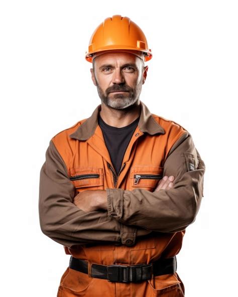 Premium Photo Engineer Man With Crossed Arms Wearing Orange