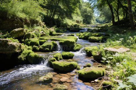 Um Rio Fluindo Atrav S De Uma Floresta Verde Ilustra O Stock