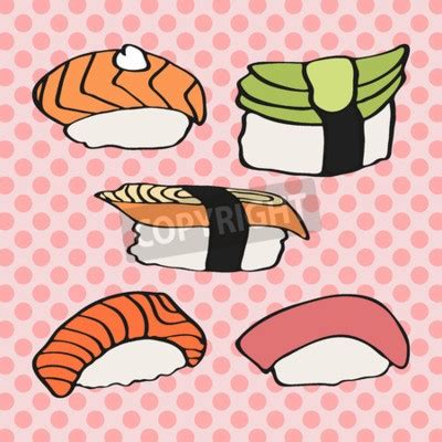 Conjunto de ícones de nigiri sushi coleção dos desenhos animados