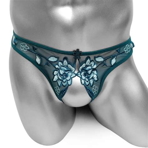 Lencer A Sexy Sin Entrepierna Para Hombre Tanga Ropa Interior De Malla Bordada Bikini Gay Bragas