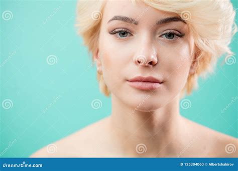 Naked Awesome Blond Girl With Beautiful Long Eyelashes Stock Photo