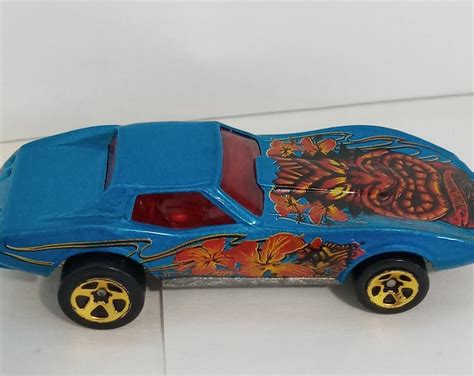 Vintage Rare Hot Wheels Corvette Stingray Metallic Blue With Orange Tiki Etsy