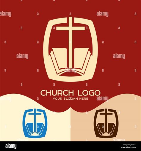 Church Logo Cristian Symbols The Cross Of Jesus And The Open Bible Stock Vector Image And Art