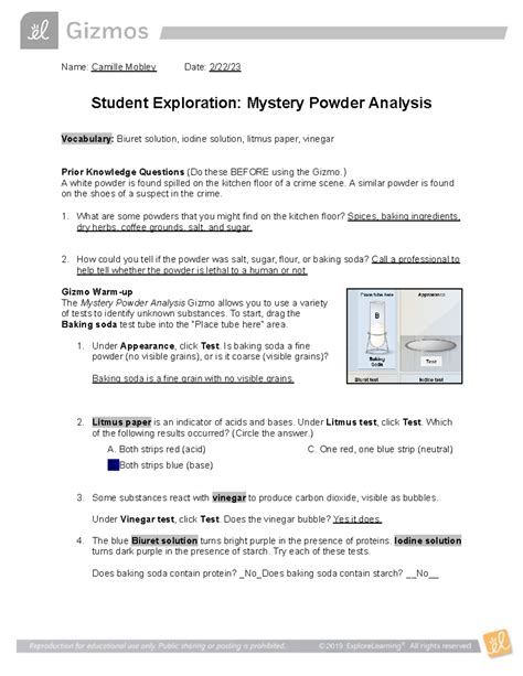 Mystery Powder Analysis Gizmo Answers
