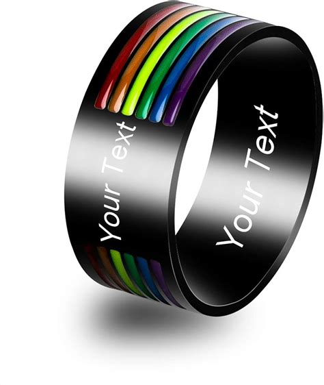 Personalized Custom Name Initial Gay Pride Rings Stainless Steel Lgbt