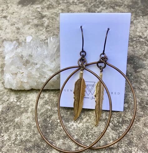 Gold Feather Hoop Earrings Etsy