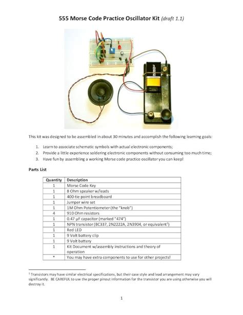 Pdf 555 Morse Code Practice Oscillator Kit Draft 11 Morse Code