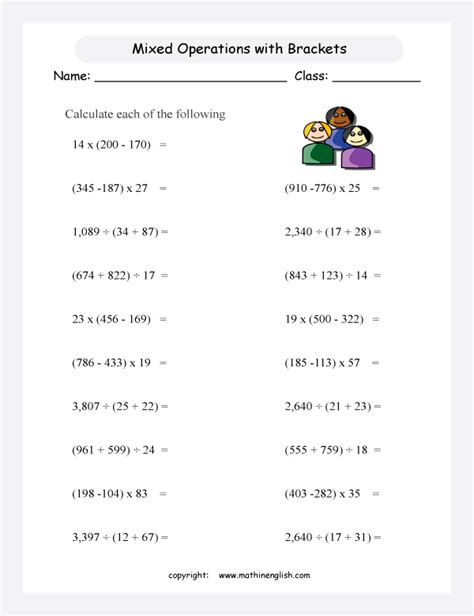 Mixed Operations Worksheet For Grade 5 And 6 Students Involving