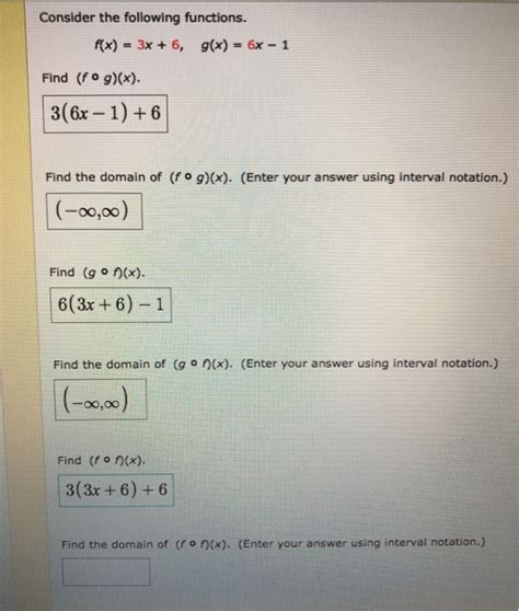 Solved Consider The Following Functions F X 3x 6 G X