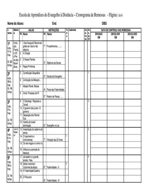 Preenchível Disponível Escola de Aprendizes do Evangelho Distncia
