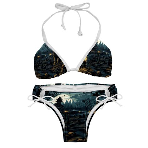 Halloween Cemetery Women S Detachable Sponge Adjustable Strap Bikini