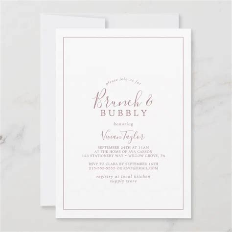 Minimalist Rose Gold Brunch And Bubbly Bridal Shower Invitation Zazzle