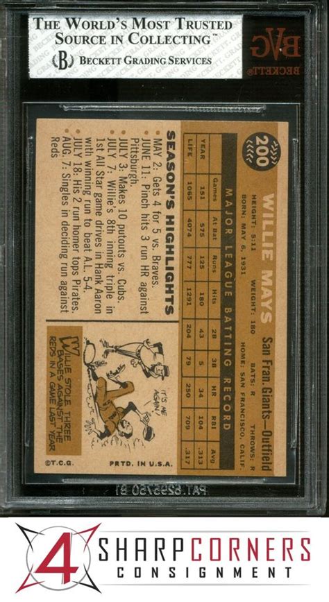 1960 TOPPS 200 WILLIE MAYS GIANTS HOF BVG 8 EBay