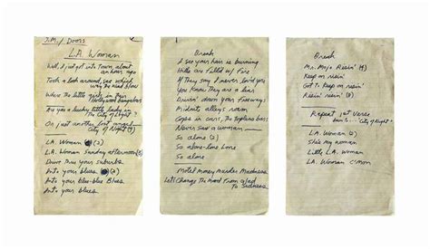 L A Woman Song Lyrics In Jim Morrison S Hand For The Doors Song L