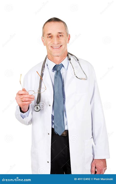 Portrait Of Mature Male Doctor Holding His Eyewear Stock Photo Image Of Hold Occupation
