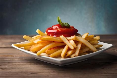 Premium Photo | A plate of french fries with a strawberry on top of it