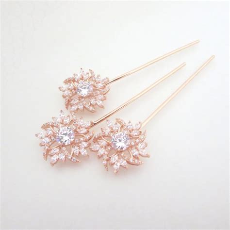 Rose Gold Hair Pin, Bridal Hair Pins, Rose Gold Wedding Hair Pins, Bridal Hair Clips, Crystal ...