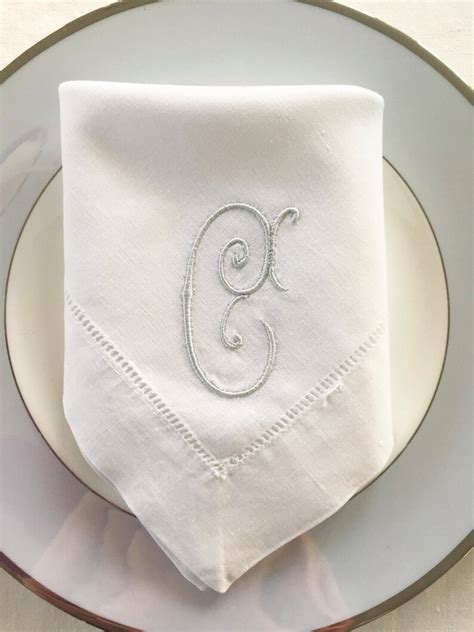 Monogram Embroidered Linen Napkins Single Letter Monogram Etsy