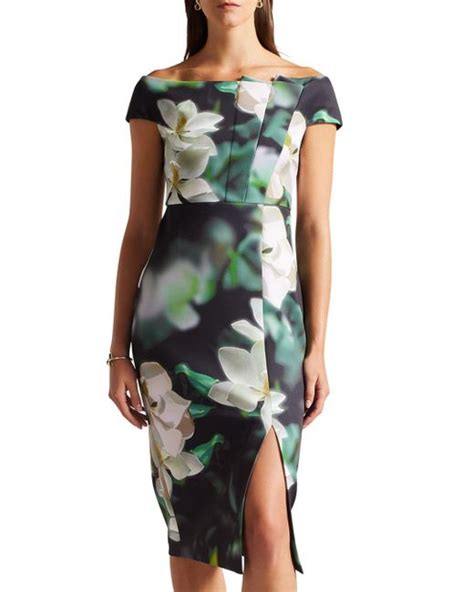 Ted Baker Synthetic Layylez Bardot Bodycon Midi Dress In Black Lyst