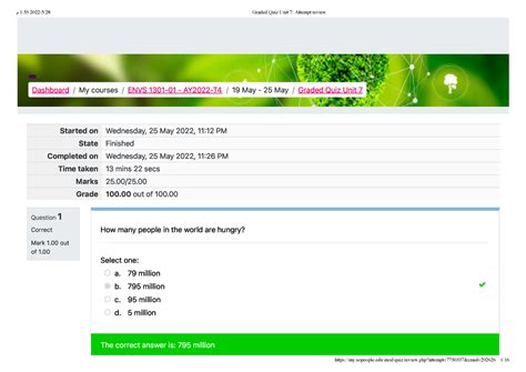 Graded Quiz Unit 7 ENVS 1301 Question 1 Correct Mark 1 Out Of 1