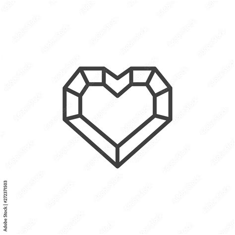 Heart Shaped Diamond Line Icon Precious Stone Gem Linear Style Sign