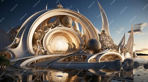 Premium Photo A White And Gold Building With A Crescent Mosque Around It