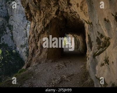 Natural Tunnel Hole On Gorge Valley Canyon Hiking Trail Path Route