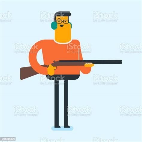 Caucasian White Man Aiming With A Rifle Gun Stock Illustration