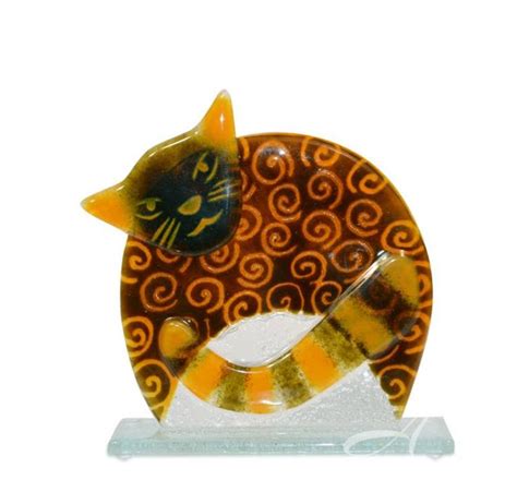 Fused Glass Cat Small Brown By Nobile Glassware Fused Glass