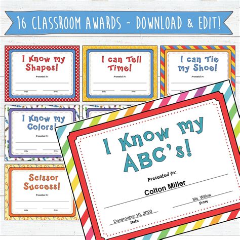 Classroom award certificates instant download edit and print preschool ...