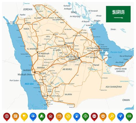 Ouro E Brown Do Mapa De Ar bia Saudita Ilustração do Vetor Ilustração