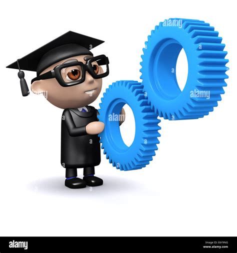 3d Render Of A Graduate Looking At Cogs Stock Photo Alamy