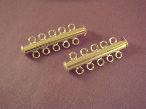 2 Silver Slide Lock Clasp 5 Strand Plated Brass 31x6mm 2 Pc