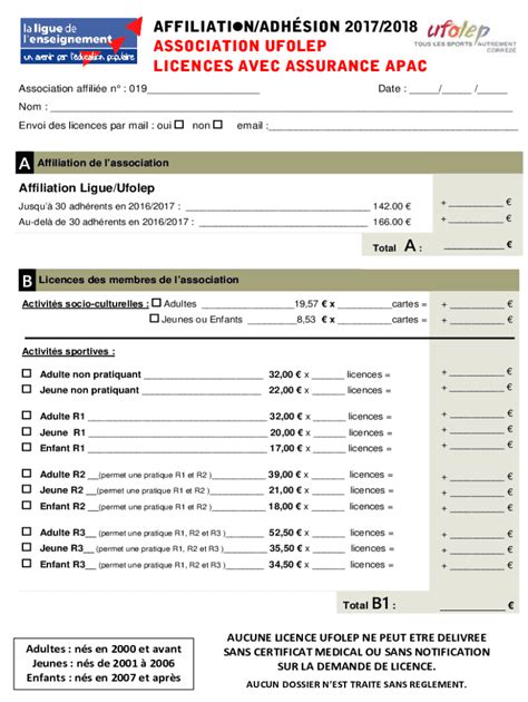 Remplissable En Ligne Association Ufolep Licences Avec Assurance Apac