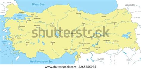 Political Map Turkey National Borders Cities Stock Vector (Royalty Free ...