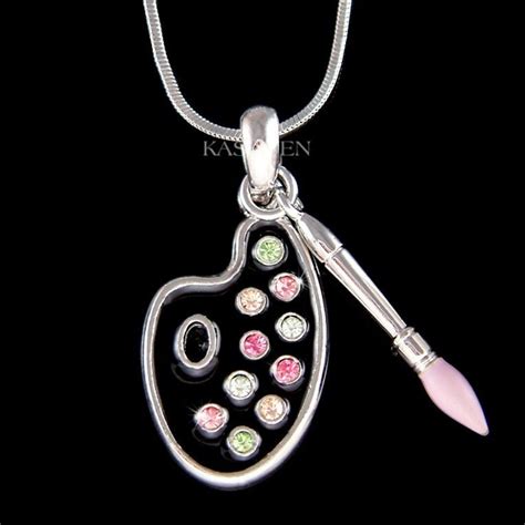 Swarovski Crystal Cute Artist Painter Paint Palette Black Enamel Pink ...