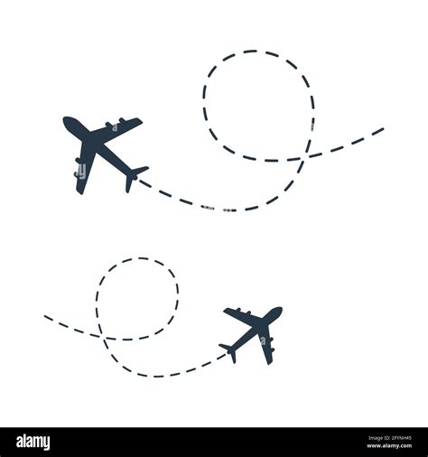 Airplane Line Path Icon Set Vector Illustration Of Air Plane Flight