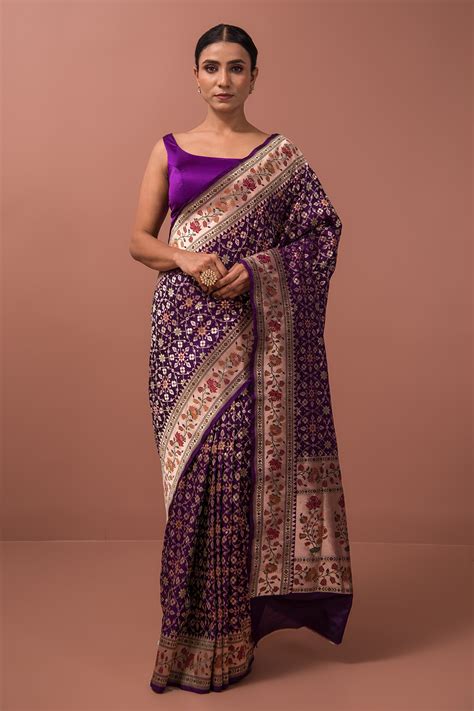 Buy Purple Katan Silk Handwoven Floral Paithani Jaal Meenakari Saree