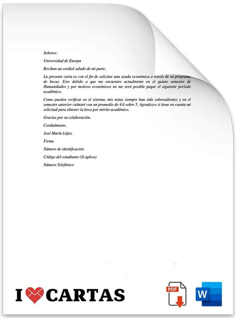 Carta Formal Para Solicitud Simple De Beca En Word Y PDF