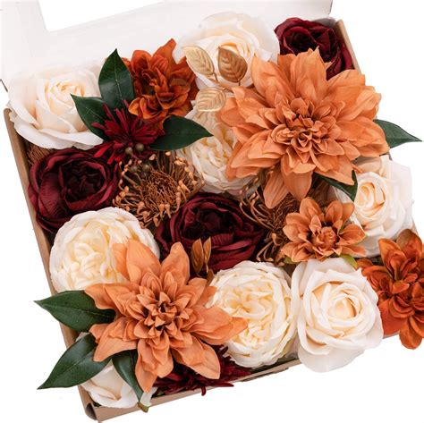 Amazon Jutom Pcs Artificial Roses Burnt Orange Flowers Faux