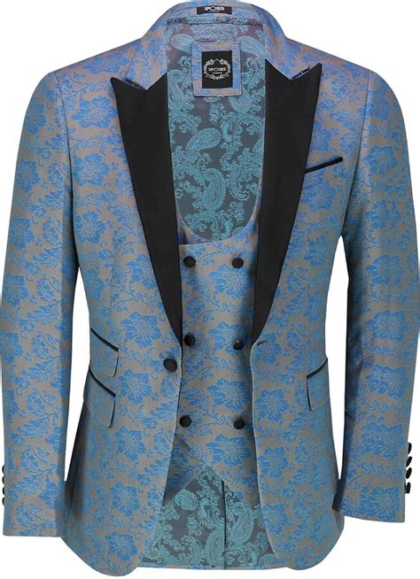 Xposed Mens Floral Brocade Print Tuxedo Jacket Paisley Smart Casual