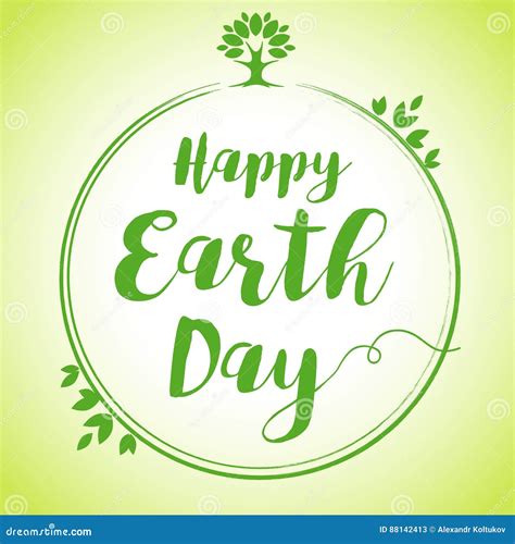 Happy Earth Day Hand Lettering Globe Leaf Banner Stock Vector