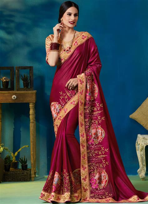 Buy Art Silk Patch Border Traditional Designer Saree In Magenta Online