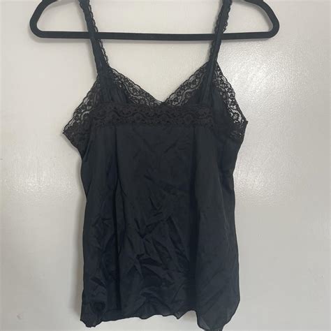 Vintage Black Lingerie Slip Vest With Lace Detailing Depop