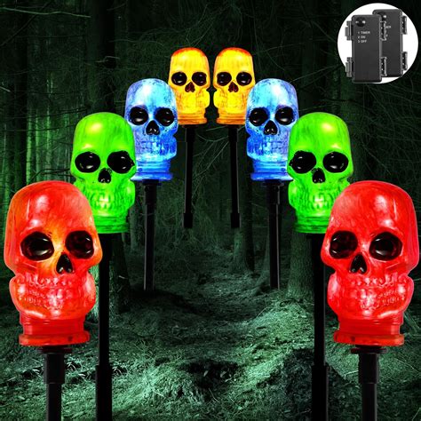 Amazon Halloween Decorations D Skull Stakes Light Led Outdoor