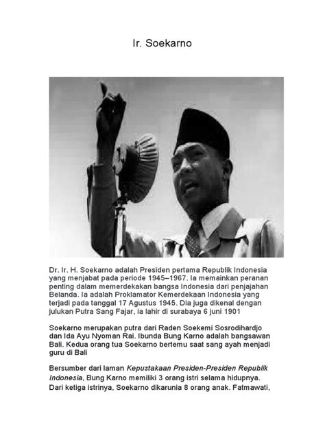 Ir Soekarno Bapak Proklamator Dan Presiden Pertama Republik Indonesia