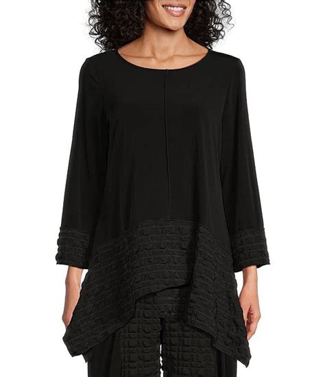 Ic Collection Double Textured Puckered Ity Knit Scoop Neck 3 4 Sleeve