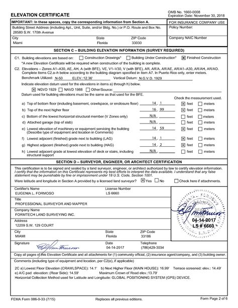 Sample Of Completed Elevation Certificate