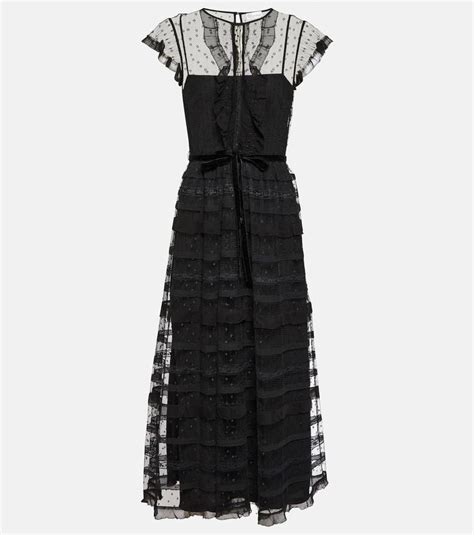 Point Desprit Tulle Midi Dress In Black Red Valentino Mytheresa In