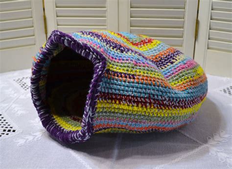 Crochet Cat Cave Nest Pet Bed Large Multi Color Handmade